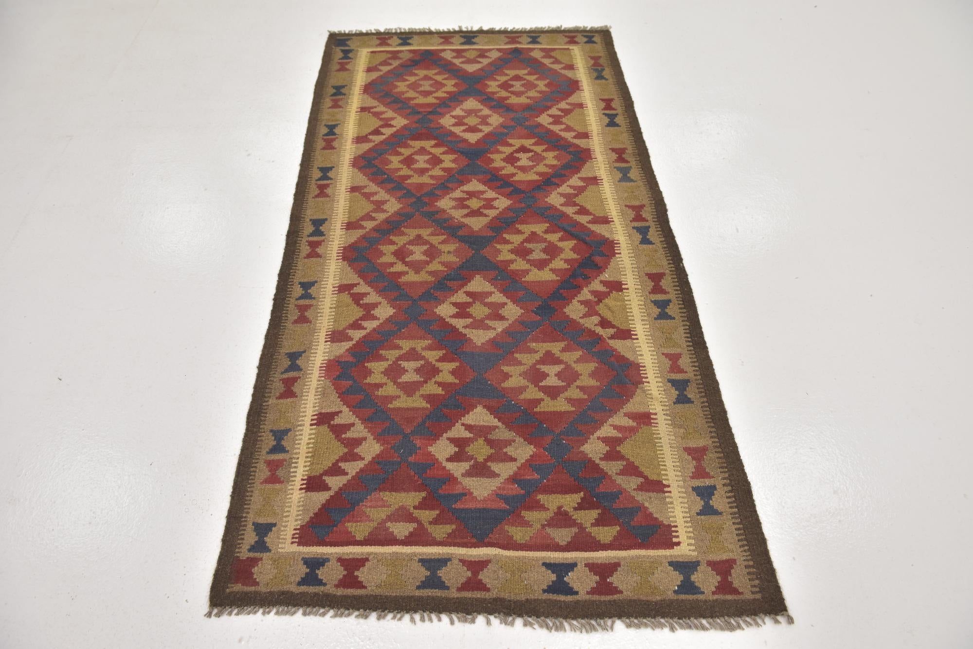 3' 3 x 6' 6 Hand Woven Kilim Maymana Wool Runner Rug