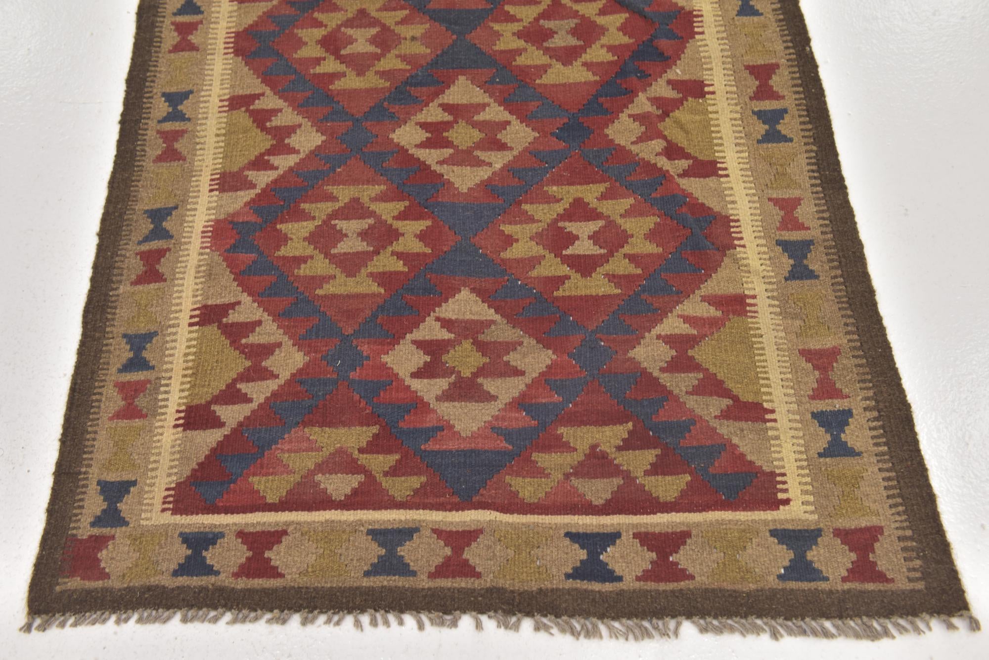 3' 3 x 6' 6 Hand Woven Kilim Maymana Wool Runner Rug