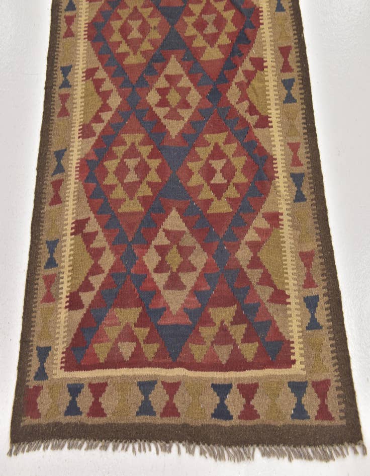 Detail image of 3' 3 x 6' 6  Hand Woven Kilim Maymana Wool Runner Rug