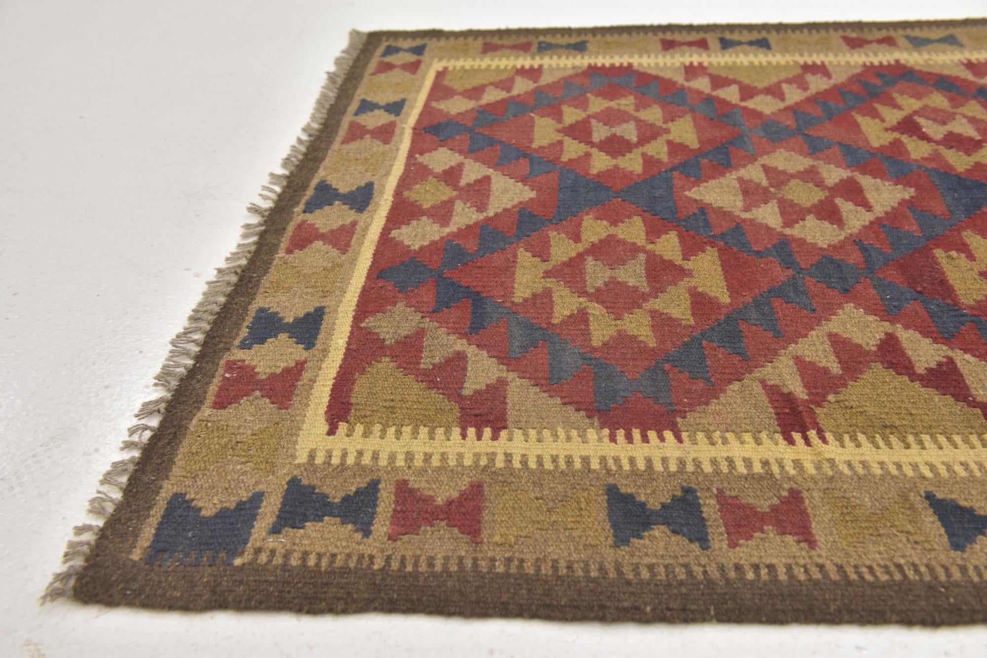 3' 3 x 6' 6 Hand Woven Kilim Maymana Wool Runner Rug