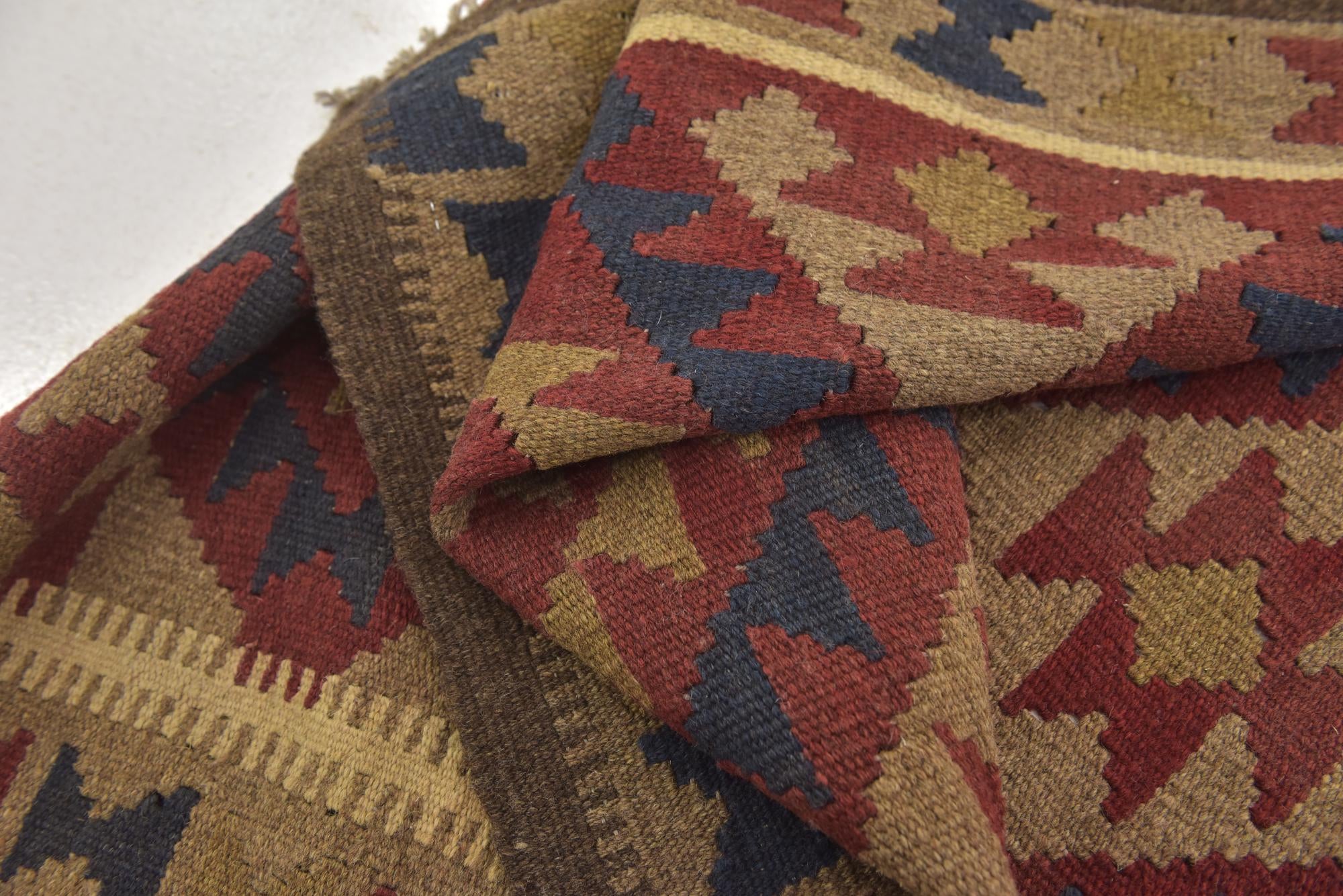 3' 3 x 6' 6 Hand Woven Kilim Maymana Wool Runner Rug