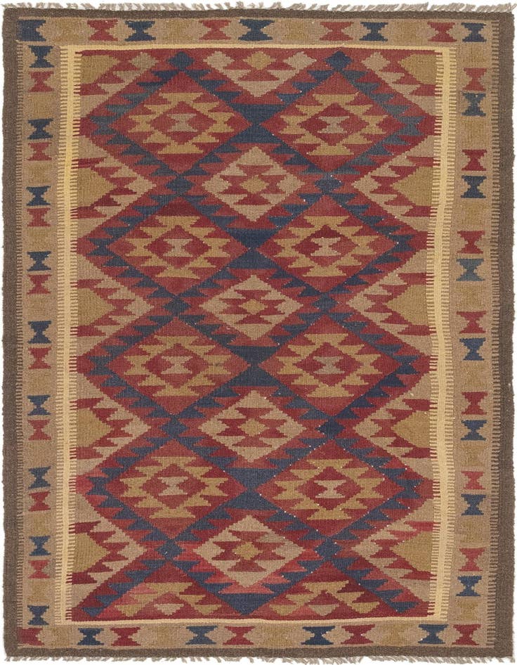 Detail image of 3' 3 x 6' 6 Hand Woven Kilim Maymana Wool Runner Rug