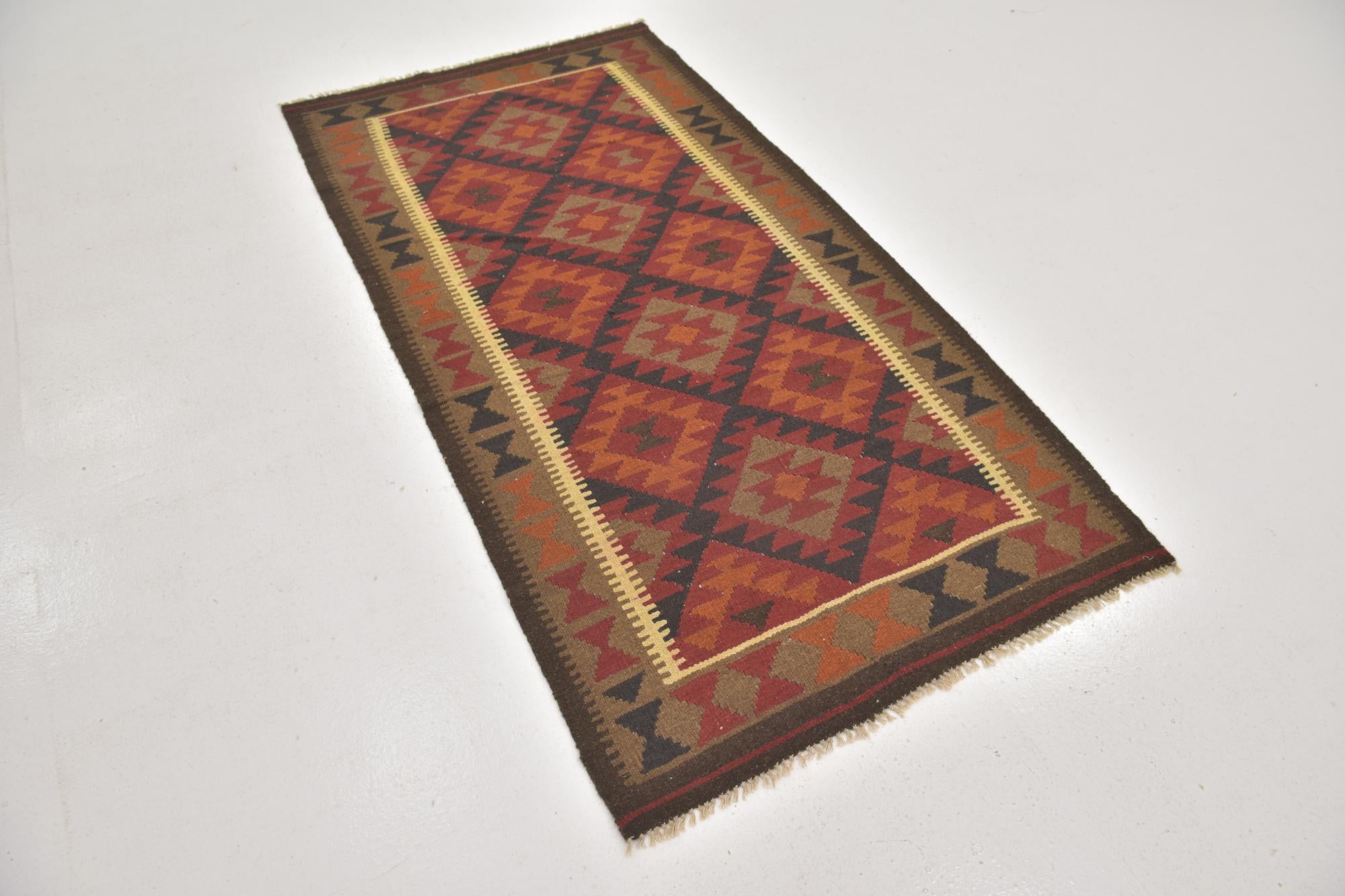 3' 4 x 6' 6 Hand Woven Kilim Maymana Wool Runner Rug