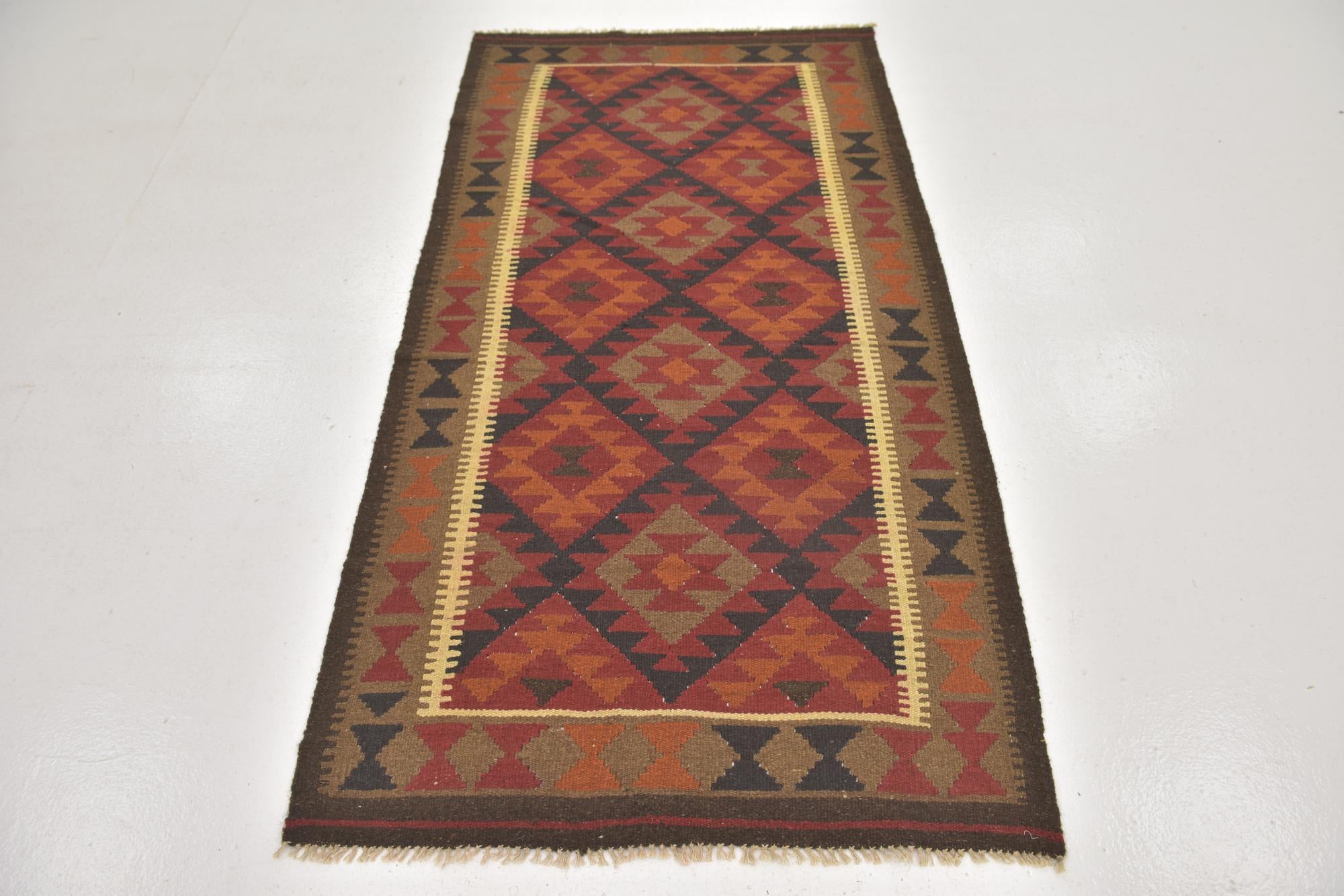 3' 4 x 6' 6 Hand Woven Kilim Maymana Wool Runner Rug
