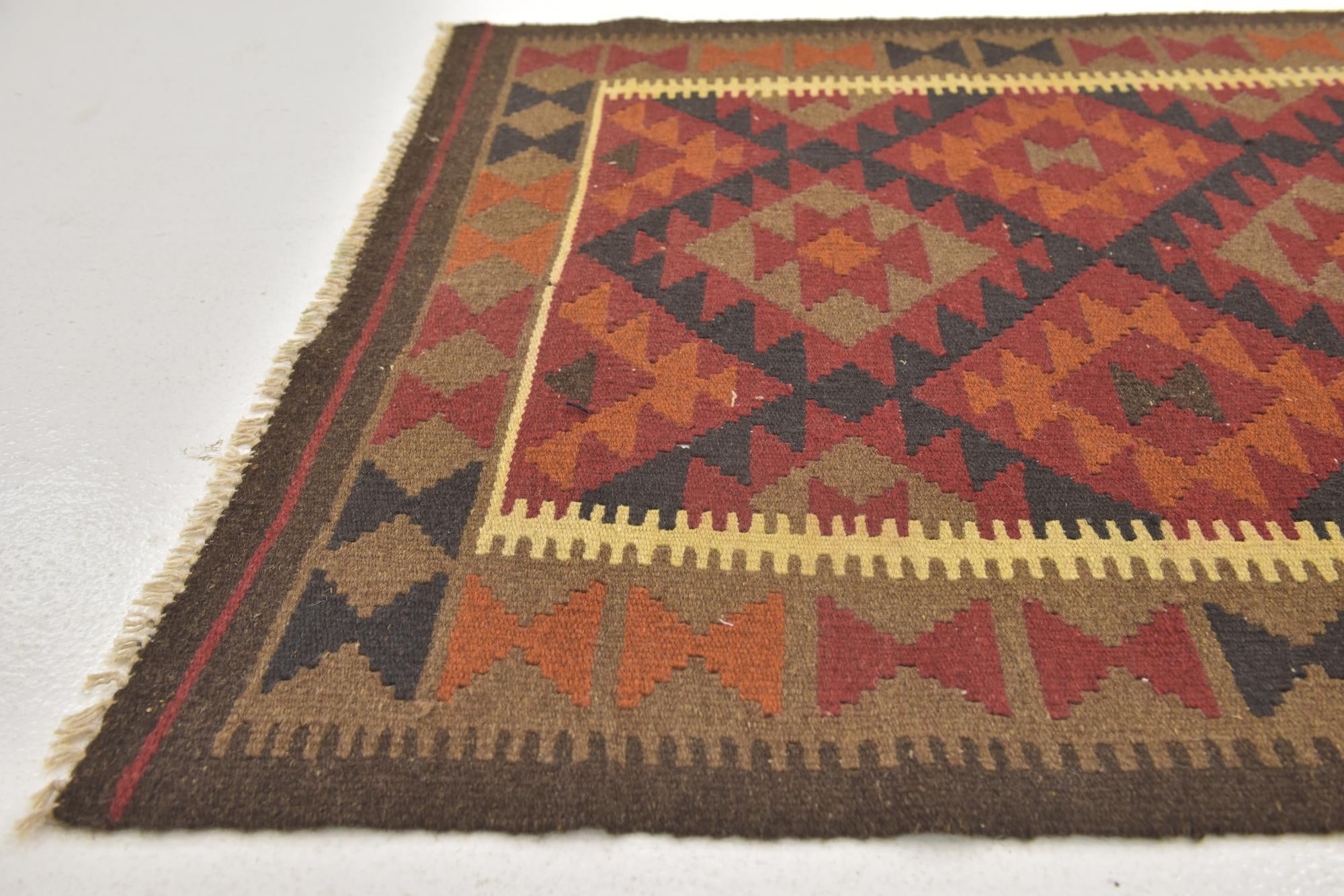 3' 4 x 6' 6 Hand Woven Kilim Maymana Wool Runner Rug