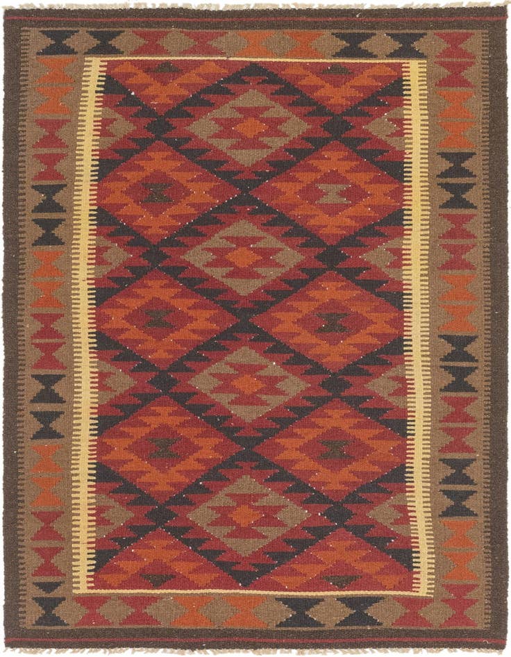 Detail image of 3' 4 x 6' 6 Hand Woven Kilim Maymana Wool Runner Rug