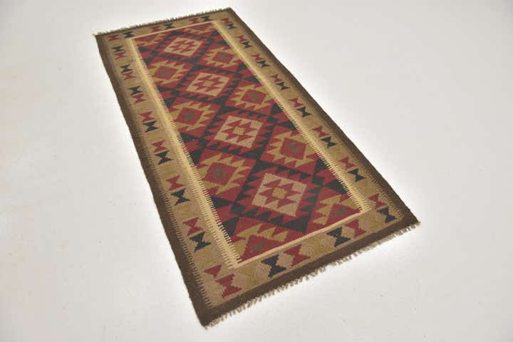 3' 3 x 6' 6 Hand Woven Kilim Maymana Wool Runner Rug