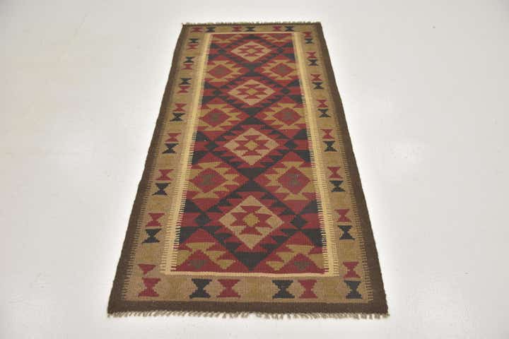 3' 3 x 6' 6 Hand Woven Kilim Maymana Wool Runner Rug