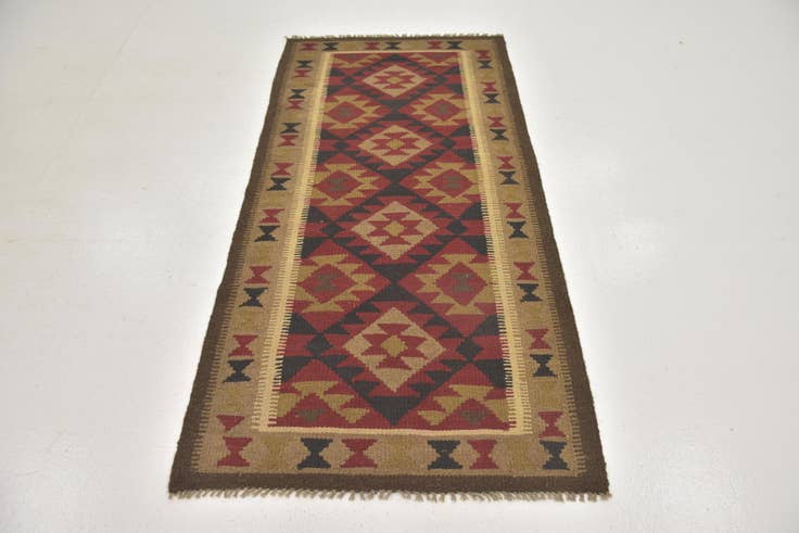Detail image of 3' 3 x 6' 6 Hand Woven Kilim Maymana Wool Runner Rug