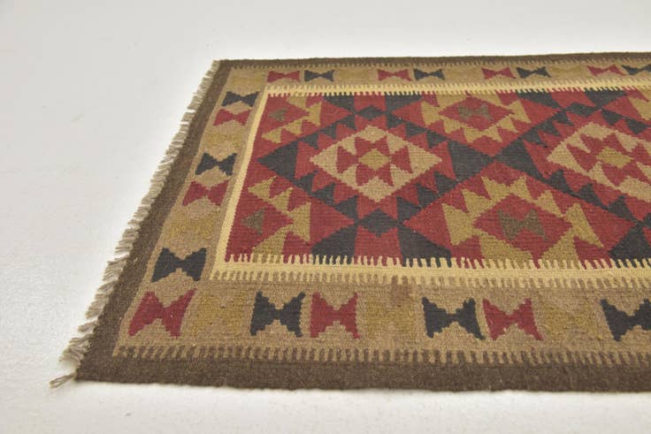 Detail image of 3' 3 x 6' 6 Hand Woven Kilim Maymana Wool Runner Rug