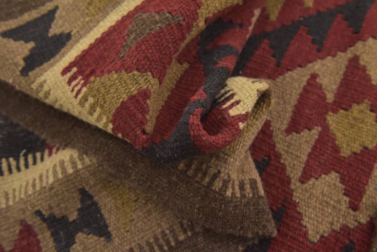 Detail image of 3' 3 x 6' 6 Hand Woven Kilim Maymana Wool Runner Rug