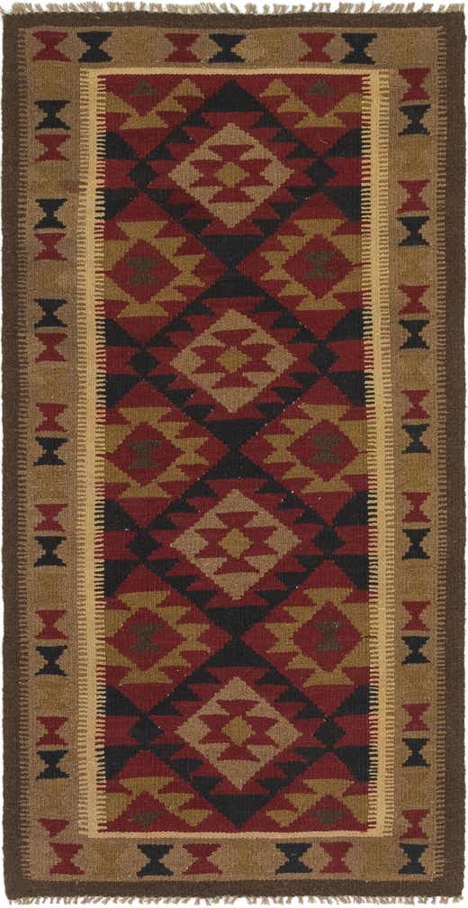 3' 3 x 6' 6 Hand Woven Kilim Maymana Wool Runner Rug