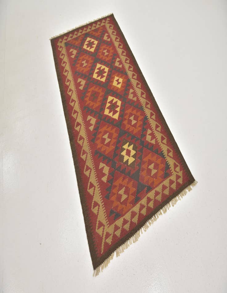 Detail image of 3' 6 x 6' 6  Hand Woven Kilim Maymana Wool Runner Rug