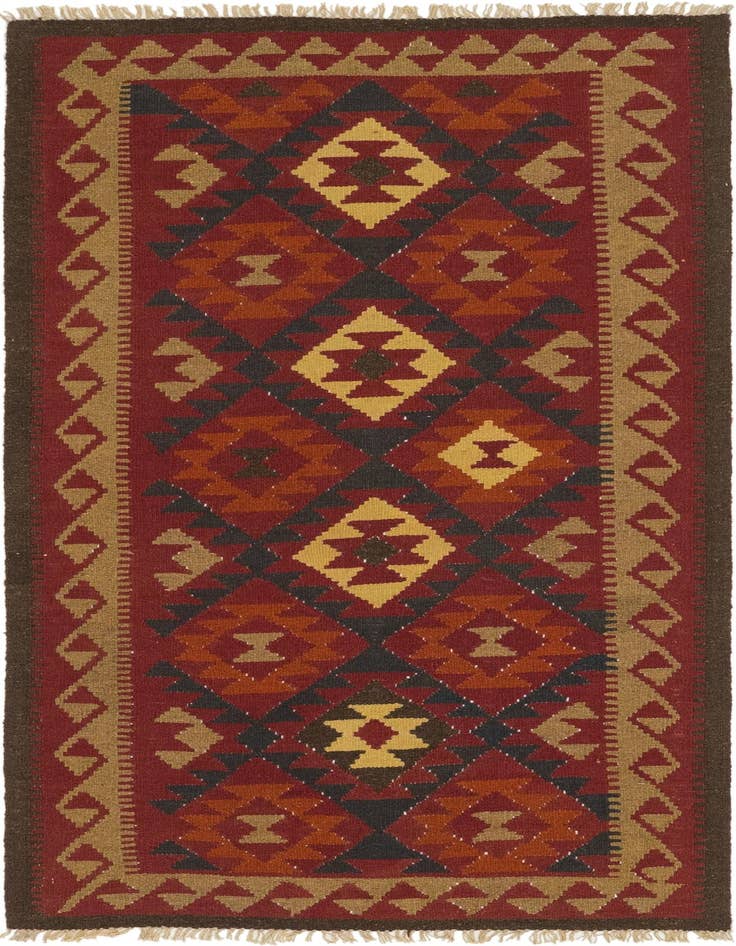 Detail image of 3' 6 x 6' 6 Hand Woven Kilim Maymana Wool Runner Rug