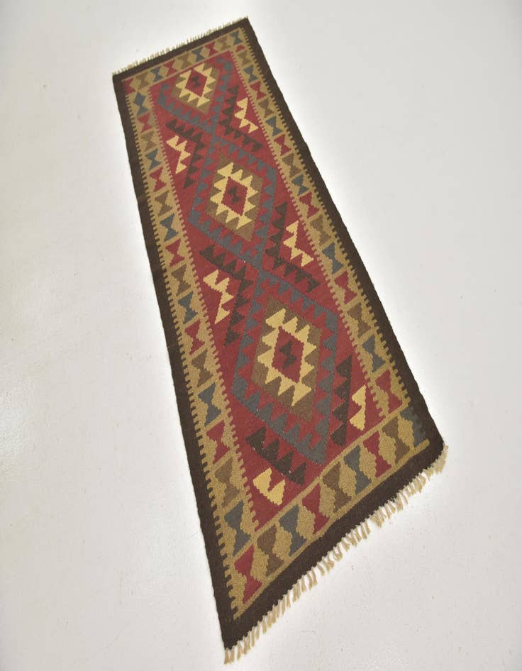 Detail image of 3' 2 x 6' 5  Hand Woven Kilim Maymana Wool Runner Rug