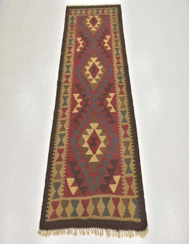 Detail image of 3' 2 x 6' 5  Hand Woven Kilim Maymana Wool Runner Rug