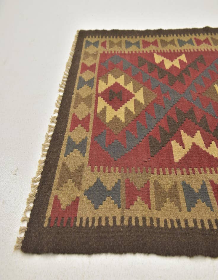 Detail image of 3' 2 x 6' 5  Hand Woven Kilim Maymana Wool Runner Rug