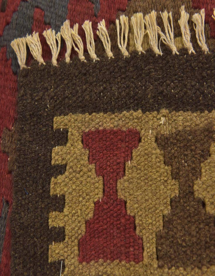 Detail image of 3' 2 x 6' 5  Hand Woven Kilim Maymana Wool Runner Rug