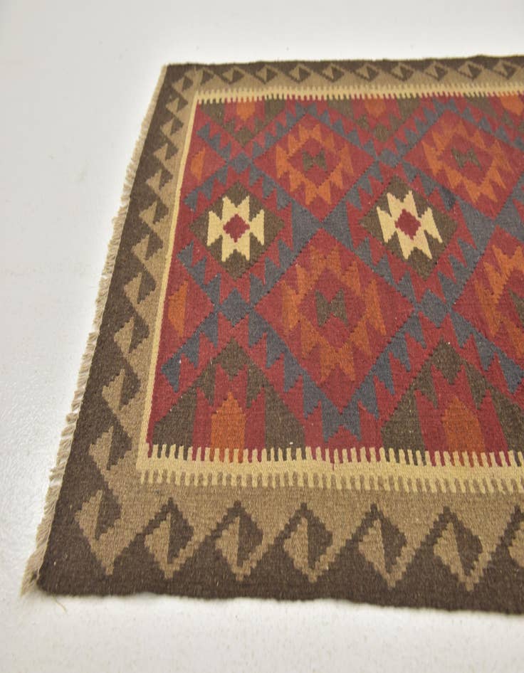 Detail image of 3' 3 x 6' 6  Hand Woven Kilim Maymana Wool Runner Rug
