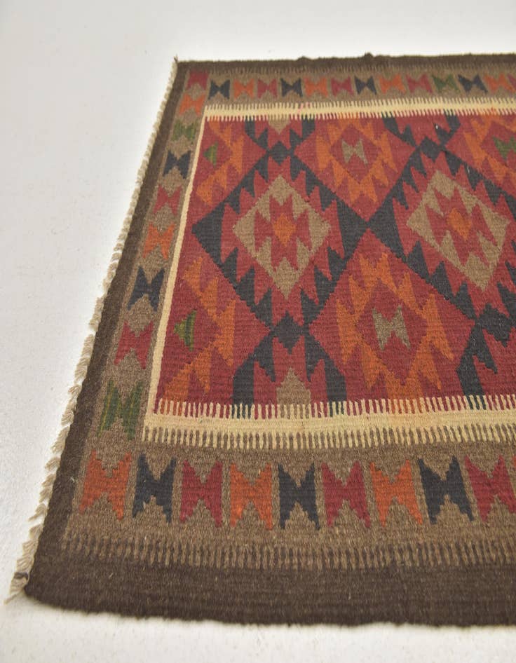 Detail image of 3' 3 x 6' 7  Hand Woven Kilim Maymana Wool Runner Rug