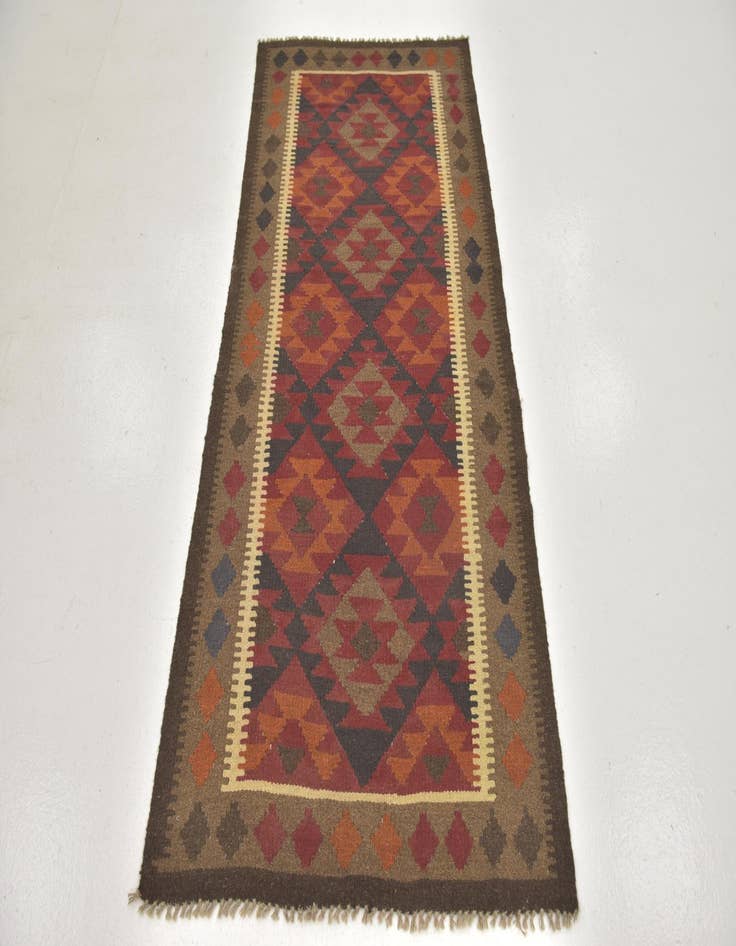 Detail image of 3' 2 x 6' 6  Hand Woven Kilim Maymana Wool Runner Rug