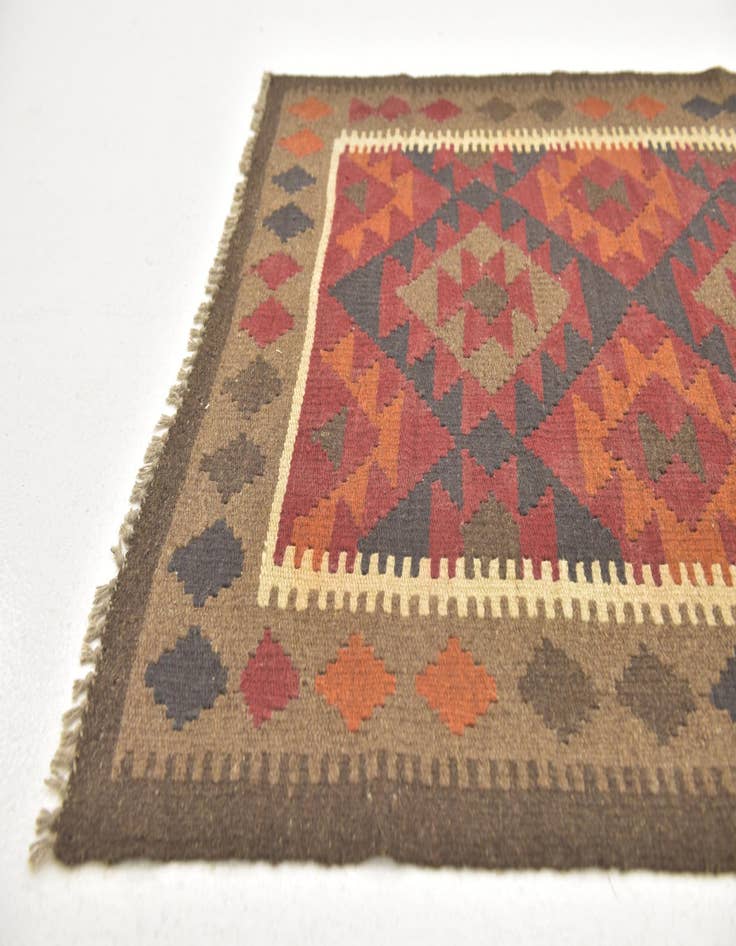 Detail image of 3' 2 x 6' 6  Hand Woven Kilim Maymana Wool Runner Rug