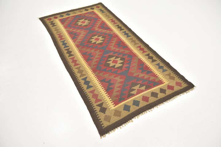 3' 3 x 6' 6 Hand Woven Kilim Maymana Wool Runner Rug