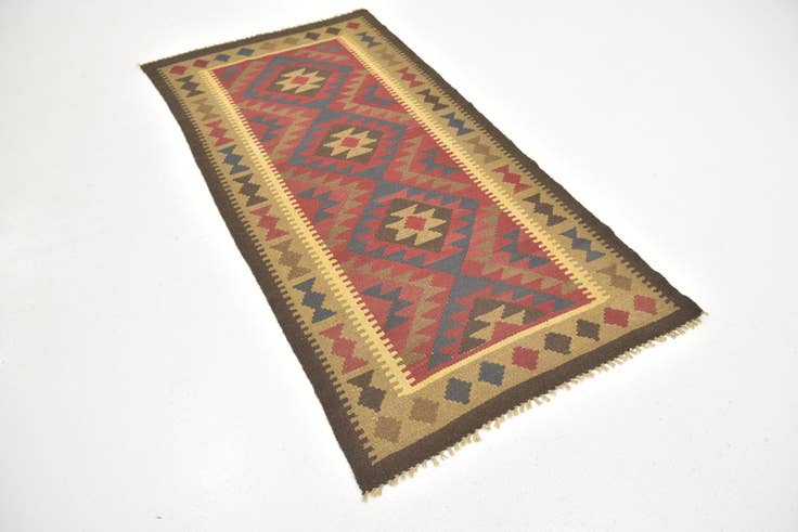 Detail image of 3' 3 x 6' 6 Hand Woven Kilim Maymana Wool Runner Rug