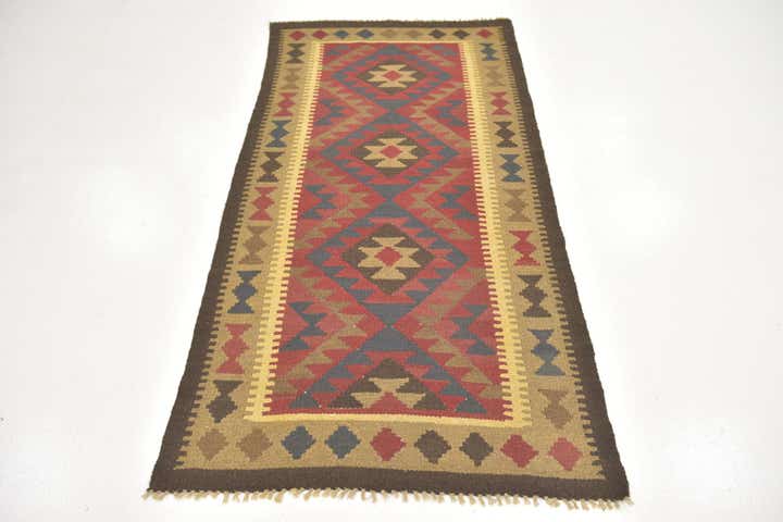 3' 3 x 6' 6 Hand Woven Kilim Maymana Wool Runner Rug