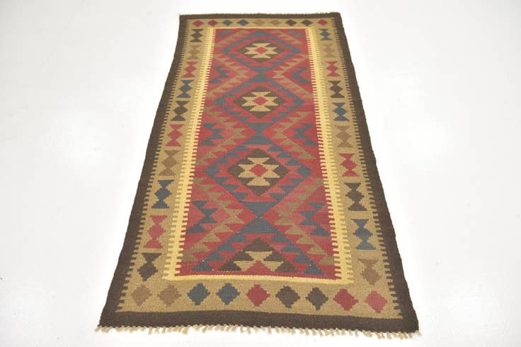 Detail image of 3' 3 x 6' 6 Hand Woven Kilim Maymana Wool Runner Rug