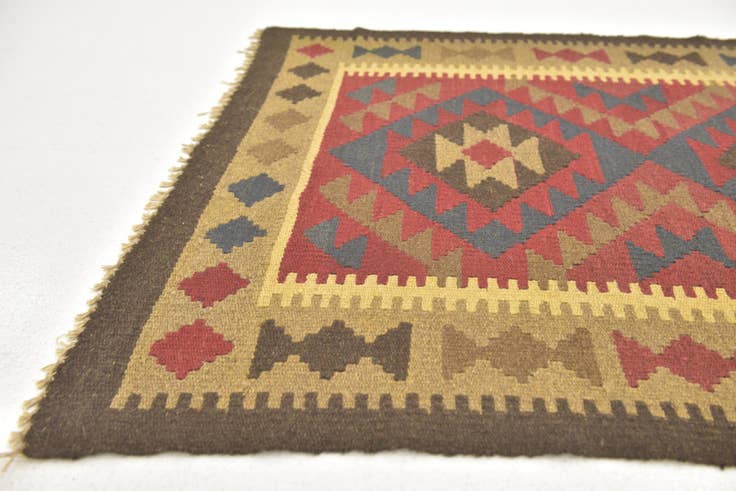 Detail image of 3' 3 x 6' 6 Hand Woven Kilim Maymana Wool Runner Rug
