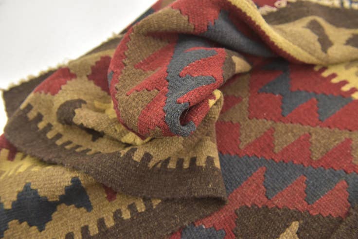 Detail image of 3' 3 x 6' 6 Hand Woven Kilim Maymana Wool Runner Rug