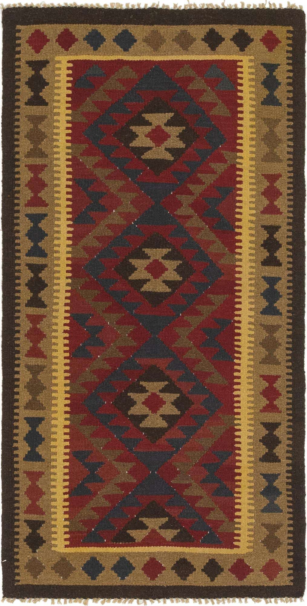 3' 3 x 6' 6 Hand Woven Kilim Maymana Wool Runner Rug