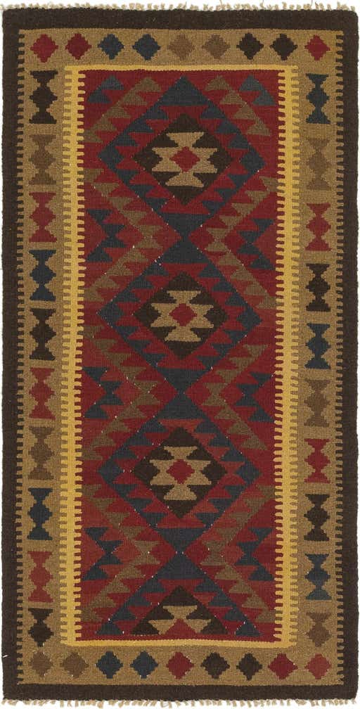 3' 3 x 6' 6 Hand Woven Kilim Maymana Wool Runner Rug
