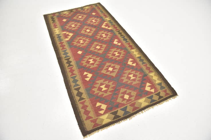 Detail image of 3' 4 x 6' 5 Hand Woven Kilim Maymana Wool Runner Rug