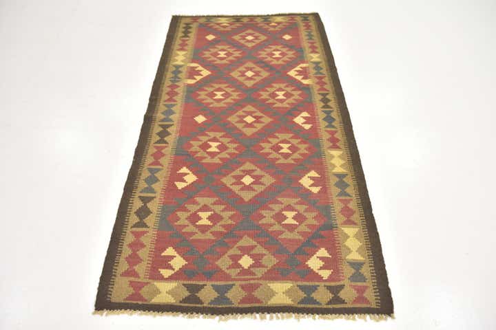3' 4 x 6' 5 Hand Woven Kilim Maymana Wool Runner Rug