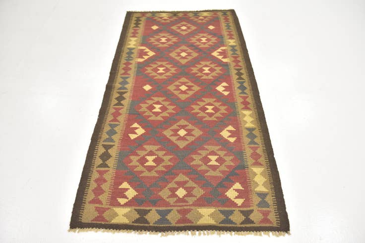 Detail image of 3' 4 x 6' 5 Hand Woven Kilim Maymana Wool Runner Rug