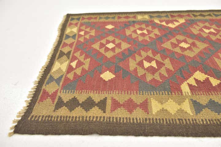 3' 4 x 6' 5 Hand Woven Kilim Maymana Wool Runner Rug