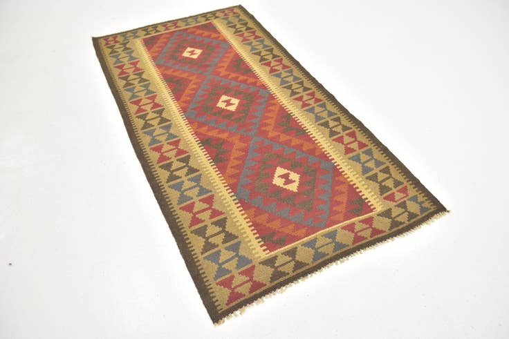 Detail image of 3' 5 x 6' 6 Hand Woven Kilim Maymana Wool Runner Rug