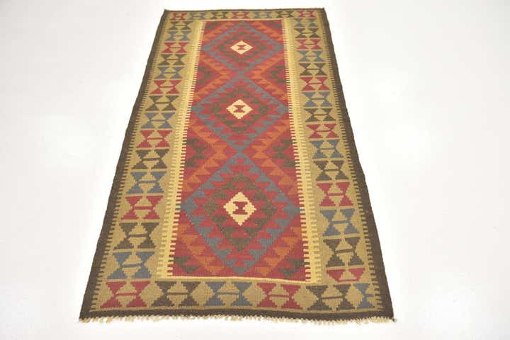 3' 5 x 6' 6 Hand Woven Kilim Maymana Wool Runner Rug