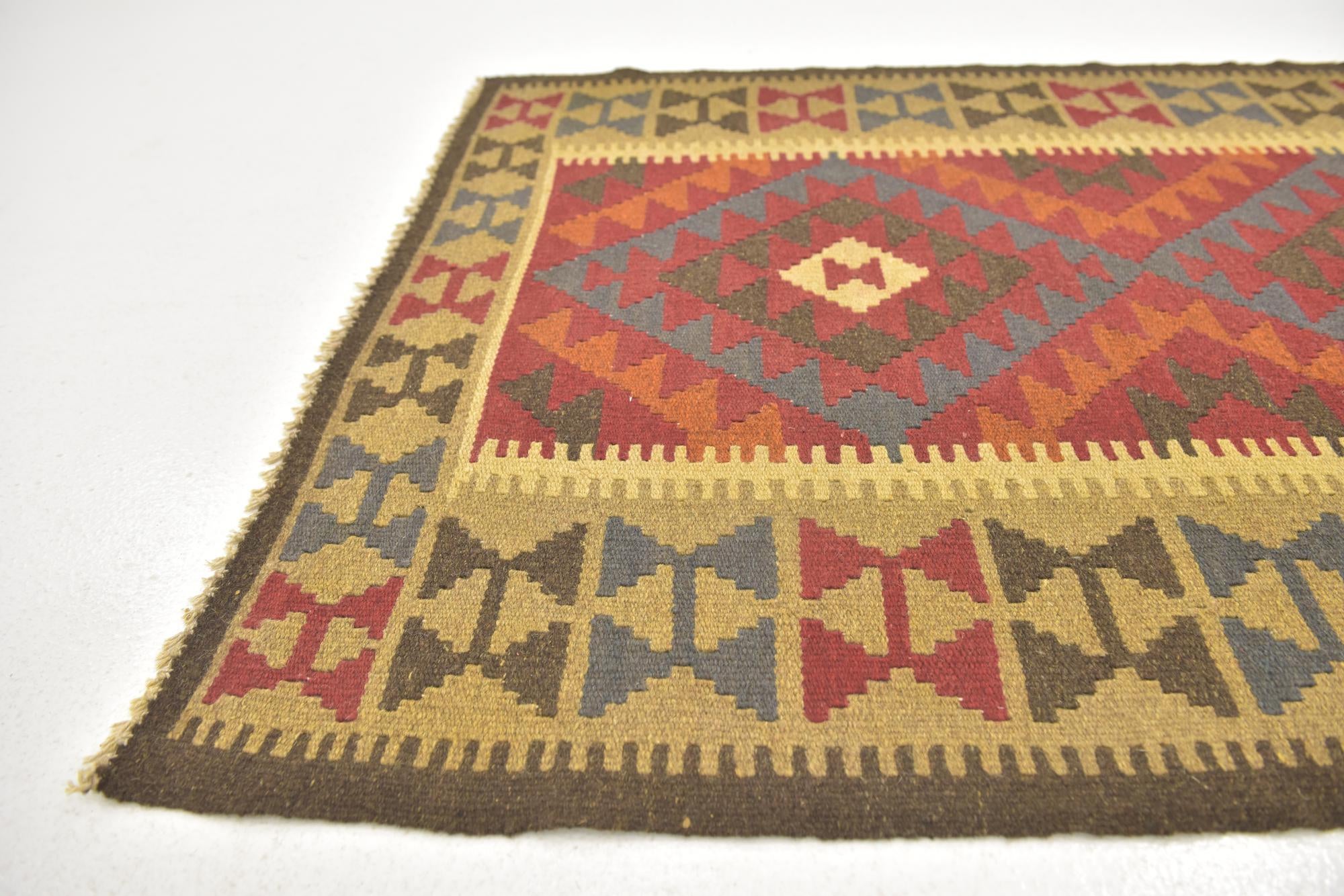 3' 5 x 6' 6 Hand Woven Kilim Maymana Wool Runner Rug