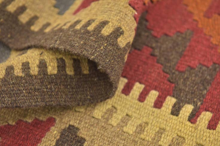 Detail image of 3' 5 x 6' 6 Hand Woven Kilim Maymana Wool Runner Rug
