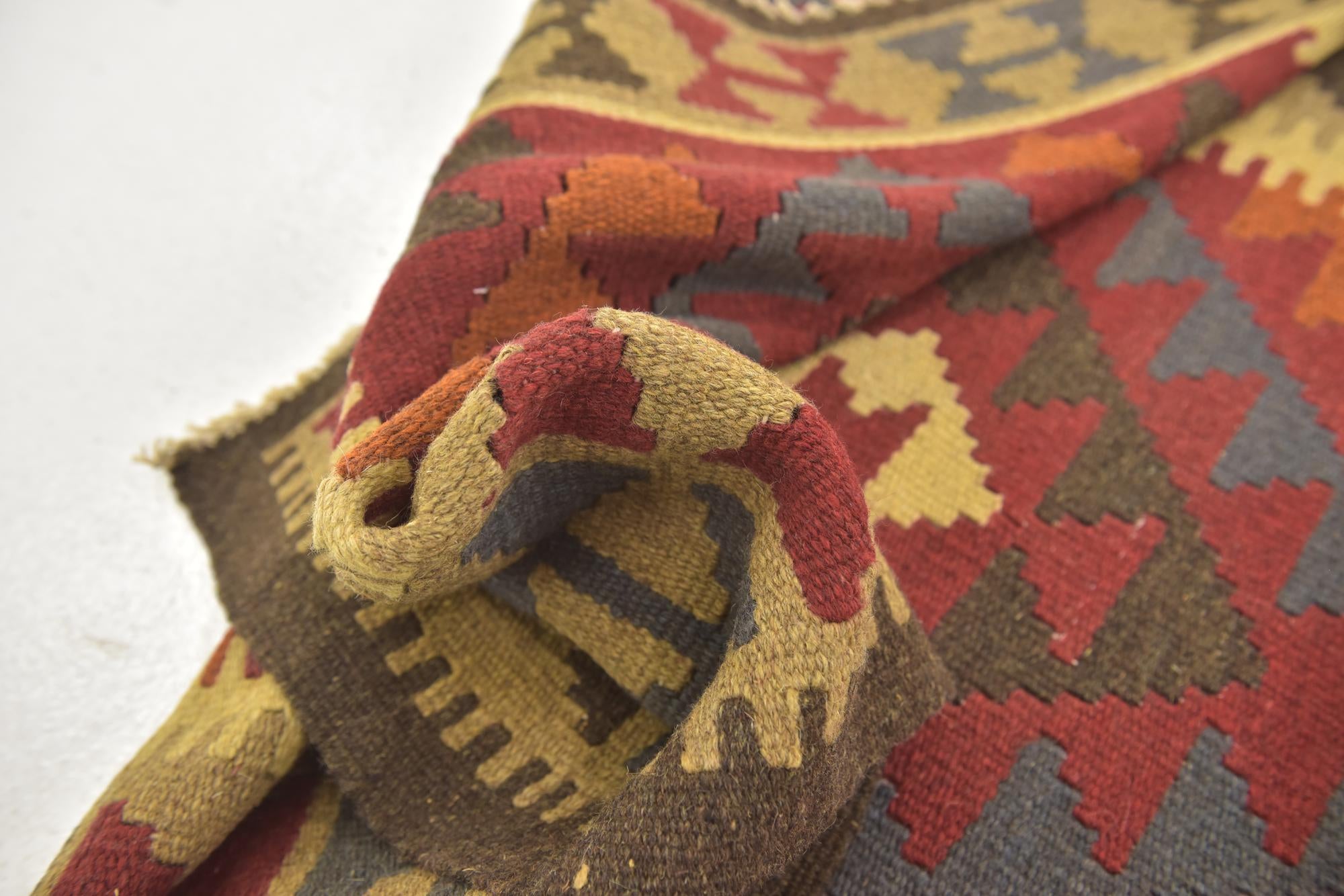 3' 5 x 6' 6 Hand Woven Kilim Maymana Wool Runner Rug