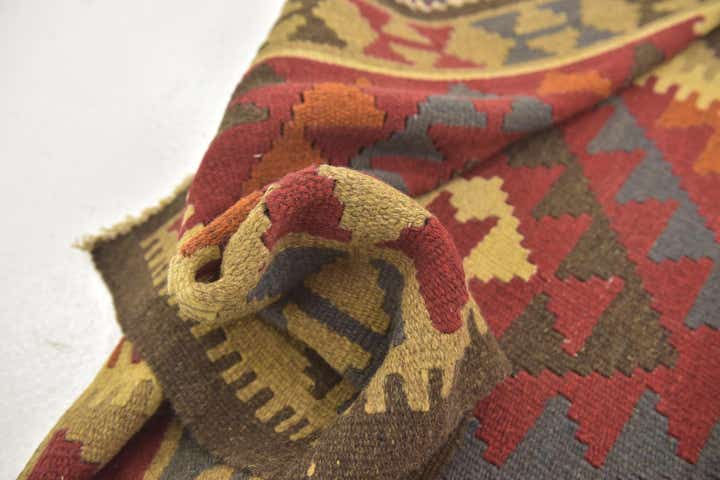 3' 5 x 6' 6 Hand Woven Kilim Maymana Wool Runner Rug