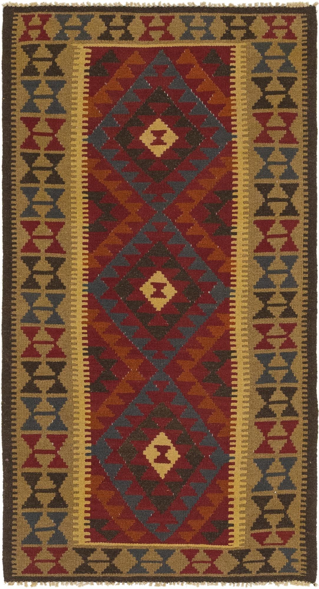 3' 5 x 6' 6 Hand Woven Kilim Maymana Wool Runner Rug