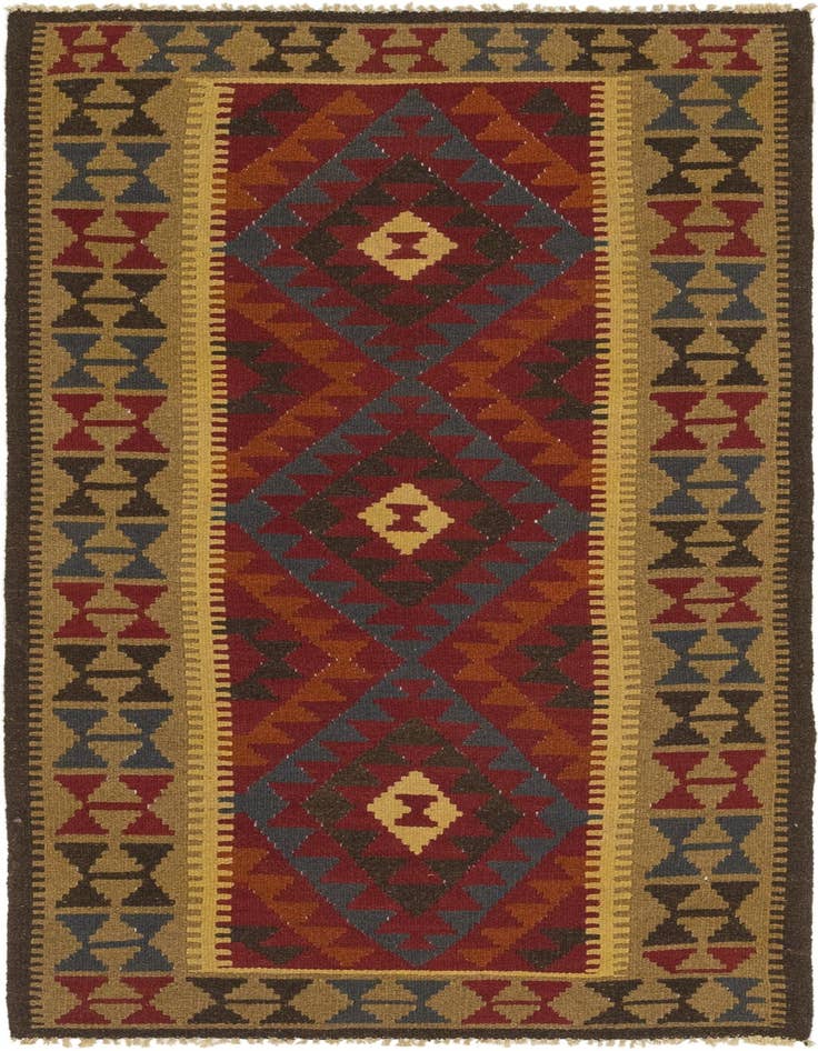 Detail image of 3' 5 x 6' 6 Hand Woven Kilim Maymana Wool Runner Rug