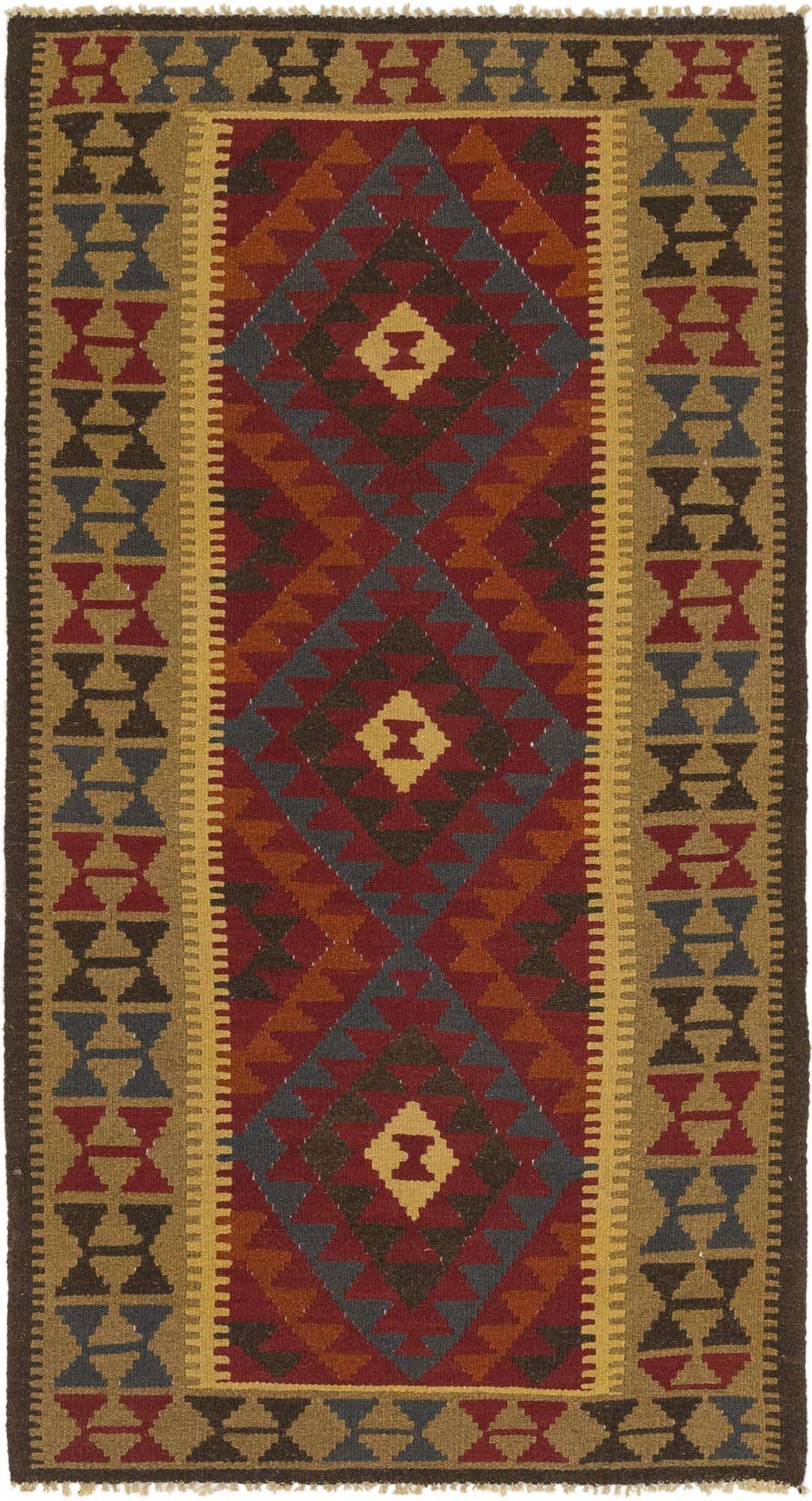 3' 5 x 6' 6 Hand Woven Kilim Maymana Wool Runner Rug