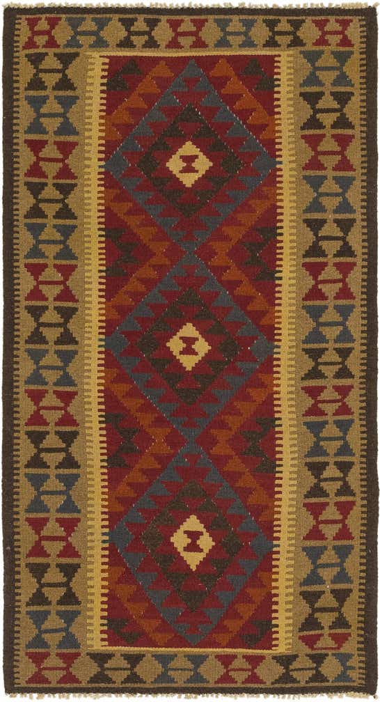 3' 5 x 6' 6 Hand Woven Kilim Maymana Wool Runner Rug