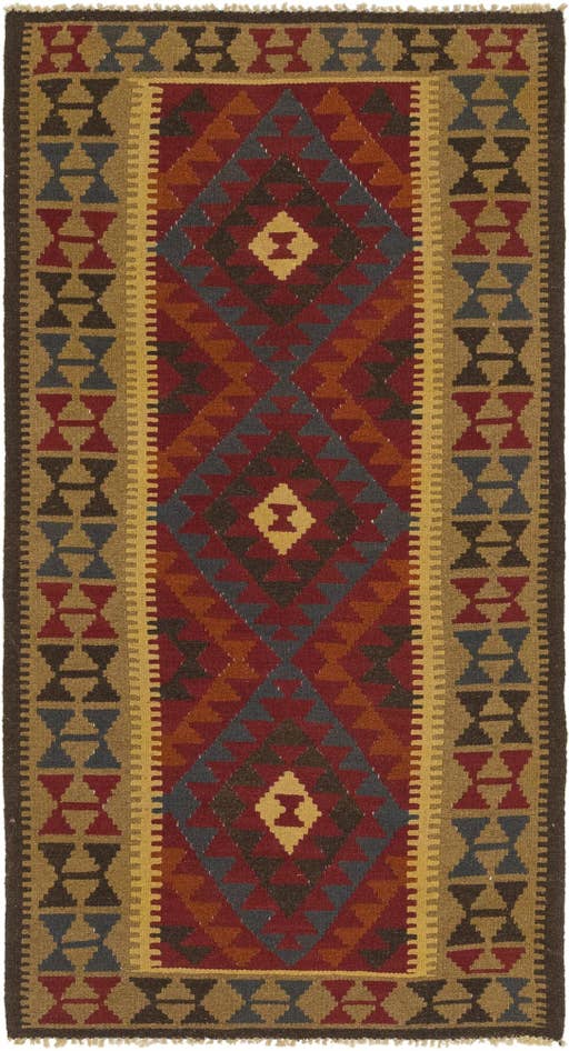 Detail image of 3' 5 x 6' 6 Hand Woven Kilim Maymana Wool Runner Rug
