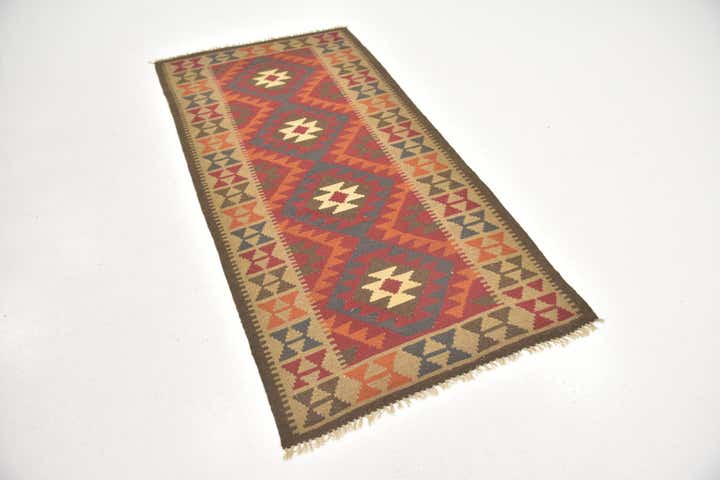 3' 3 x 6' 6 Hand Woven Kilim Maymana Wool Runner Rug